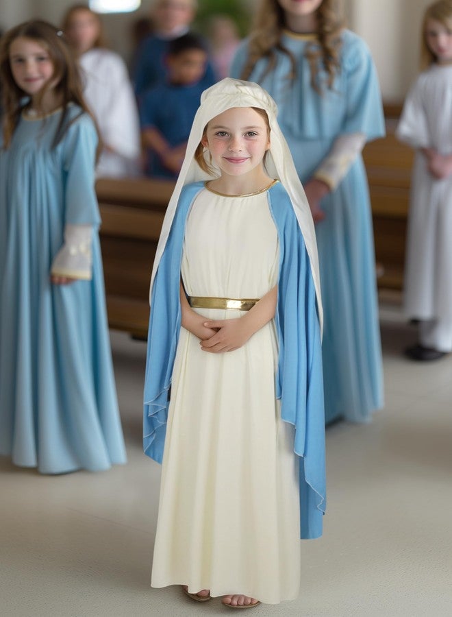 VZQI Virgin Mary Costume for Girls Biblical Robe for Kids Halloween Bible Set, Blue - Image 4